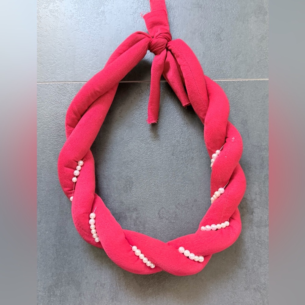 Pink Braided Headband with Pearls